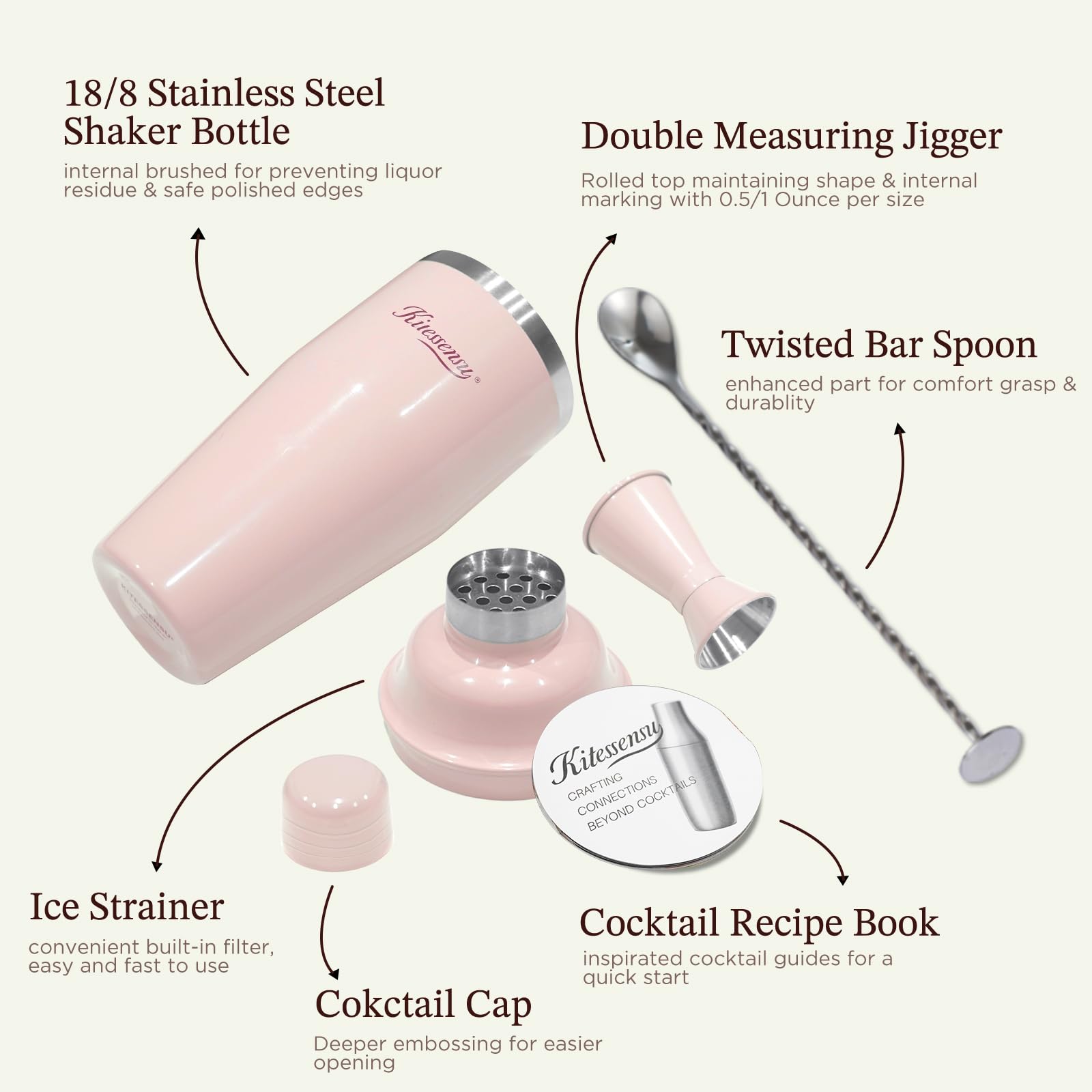 Professional Drink Mixer Set for Beginners, Silver