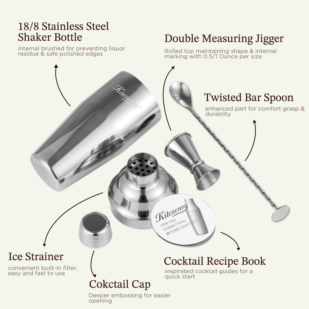 Professional Drink Mixer Set for Beginners, Silver