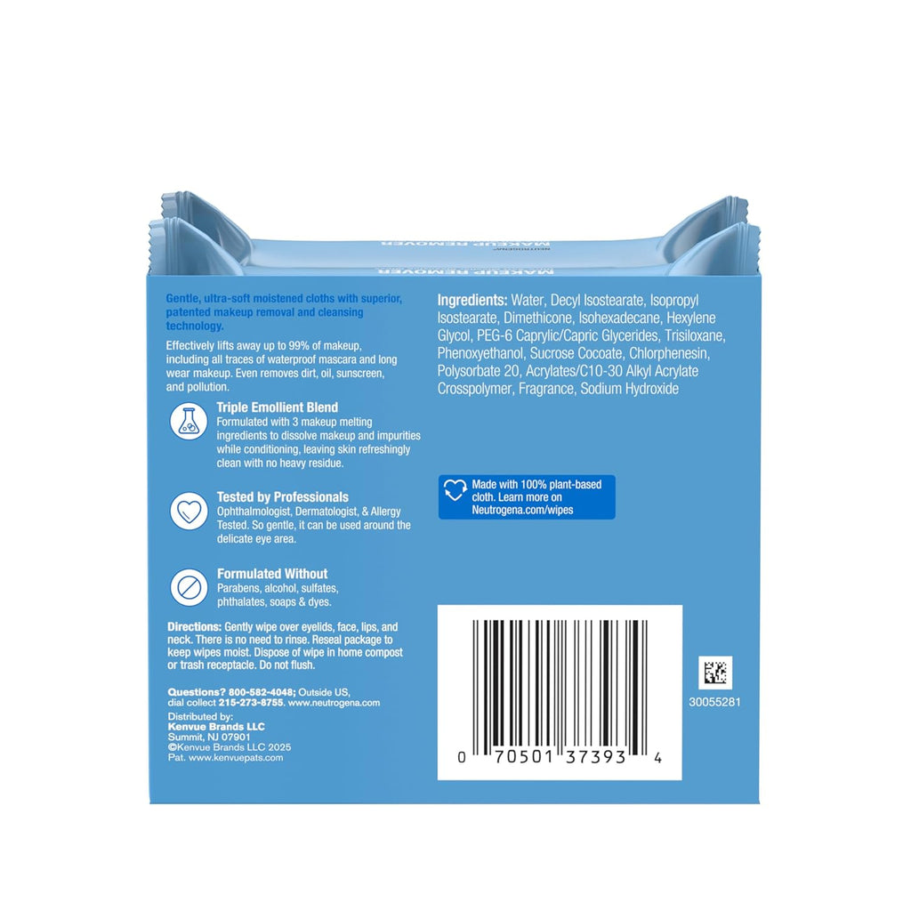 Neutrogena Makeup Remover Wipes Micellar Alcohol-Free Face Towelettes