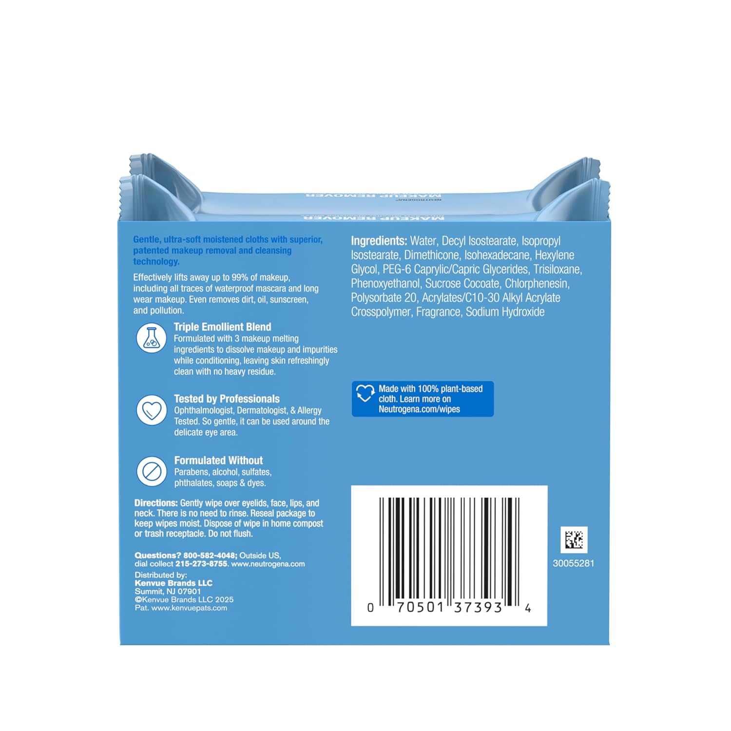 Neutrogena Makeup Remover Wipes Micellar Alcohol-Free Face Towelettes