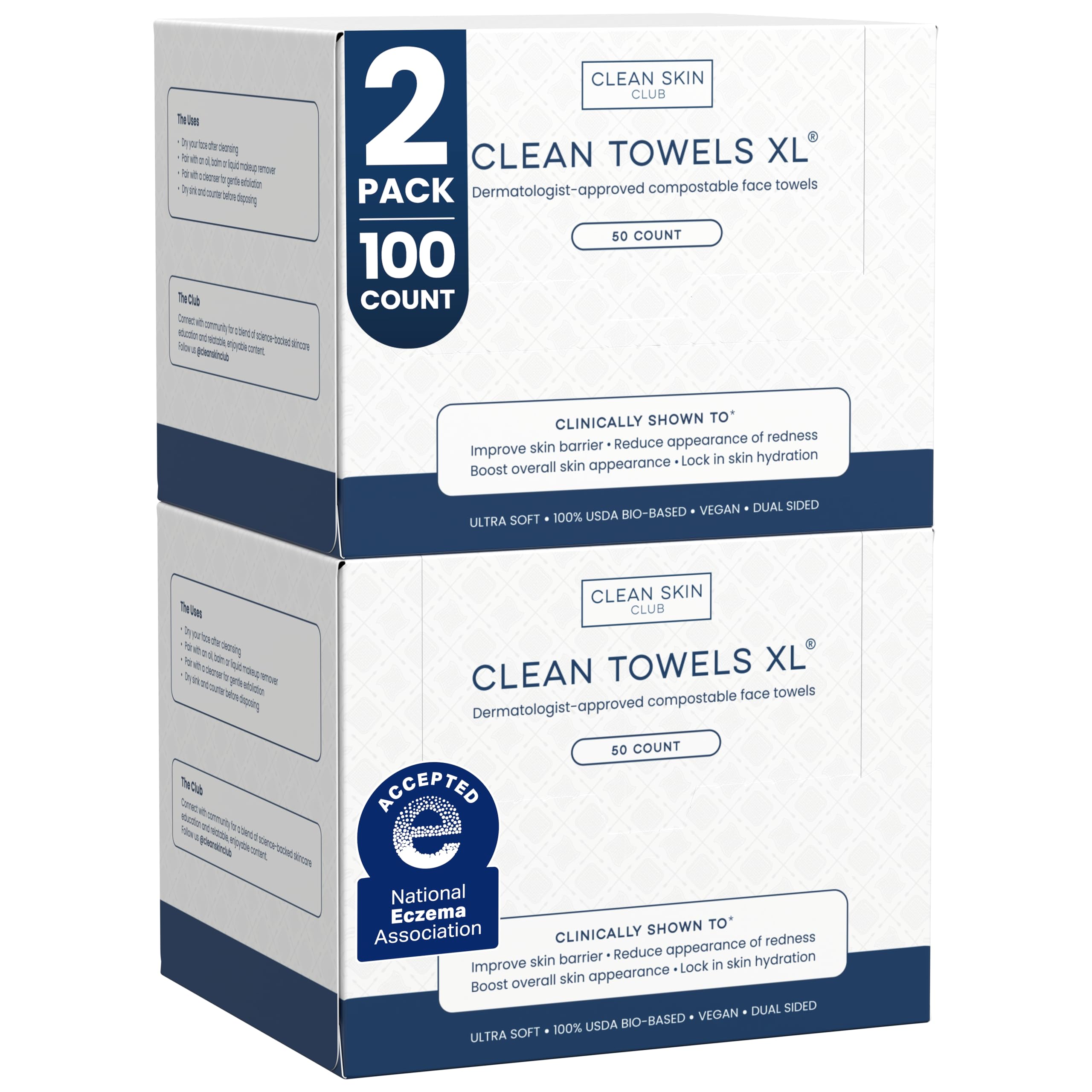 Clean Skin Club Clean Towels XL®, 100% USDA Biobased Face Towel