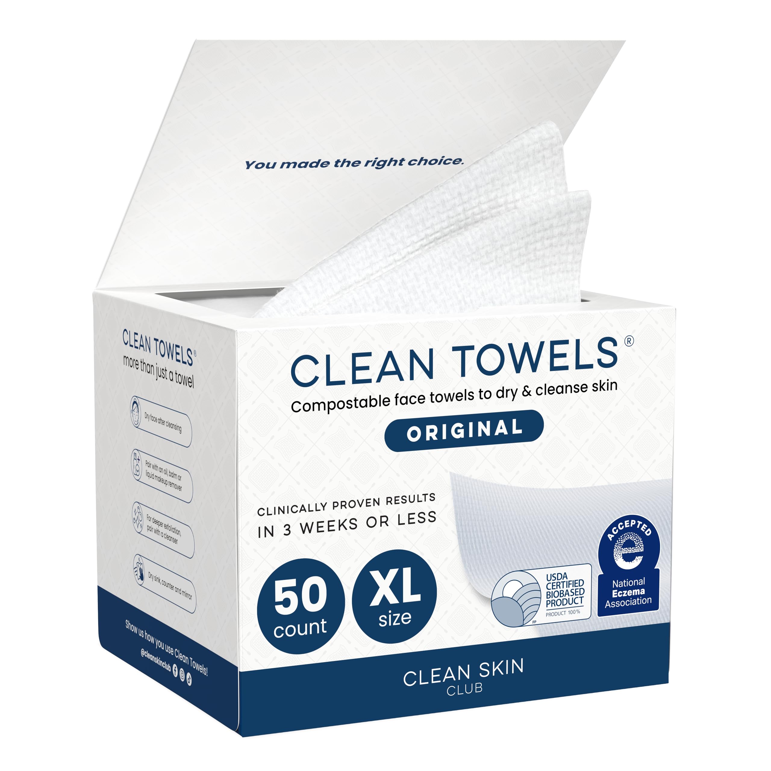 Clean Skin Club Clean Towels XL®, 100% USDA Biobased Face Towel